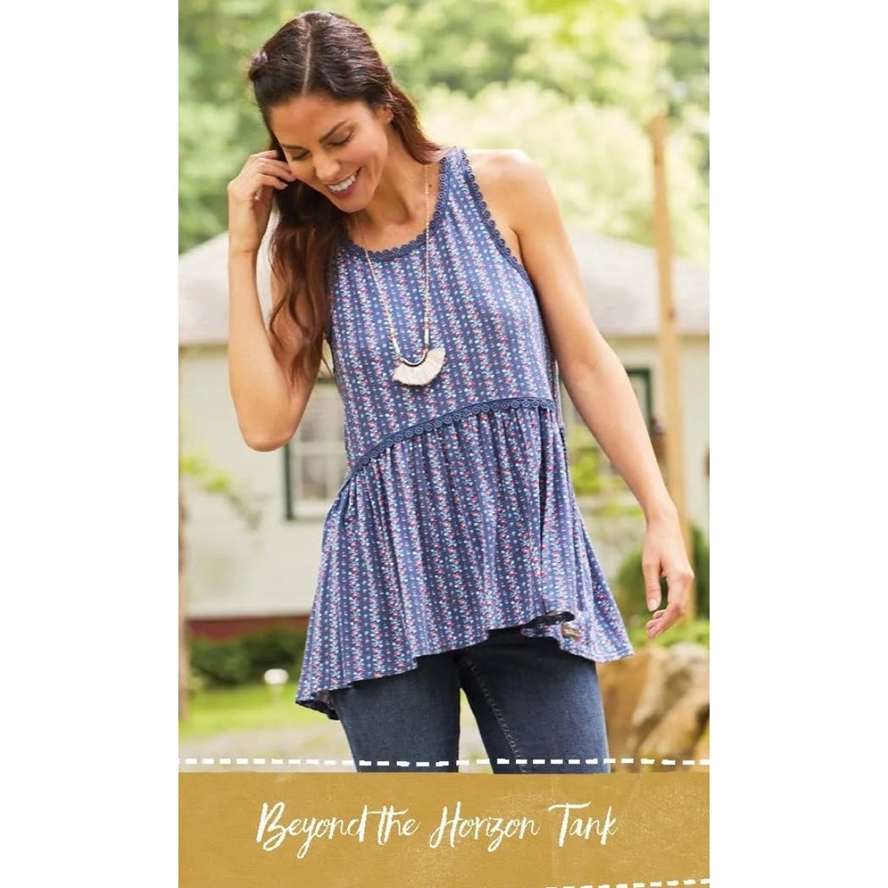 Matilda Jane Blue Beyond the Horizon Floral Lace Tank Women M New